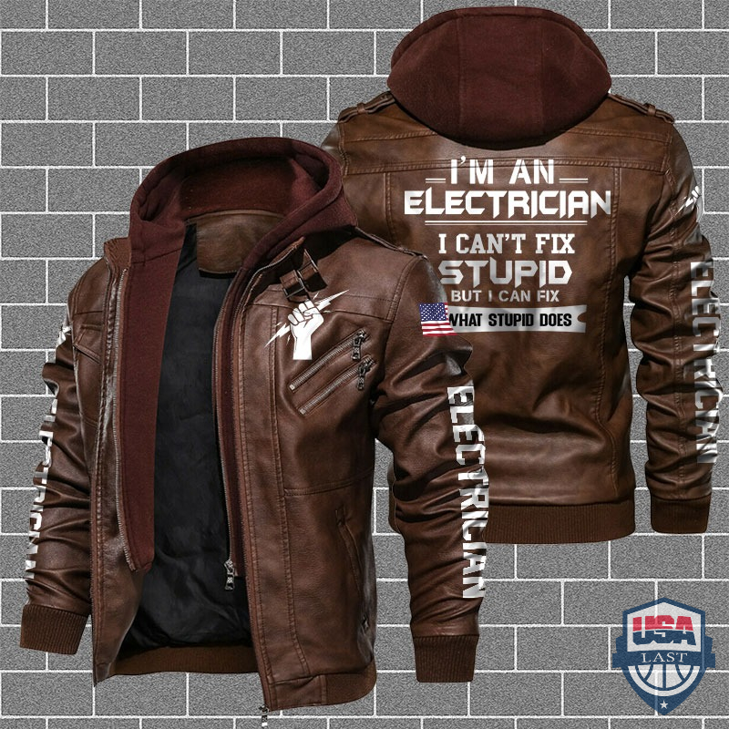 Electrician Fix What Stupid Does US Flag Leather Jacket