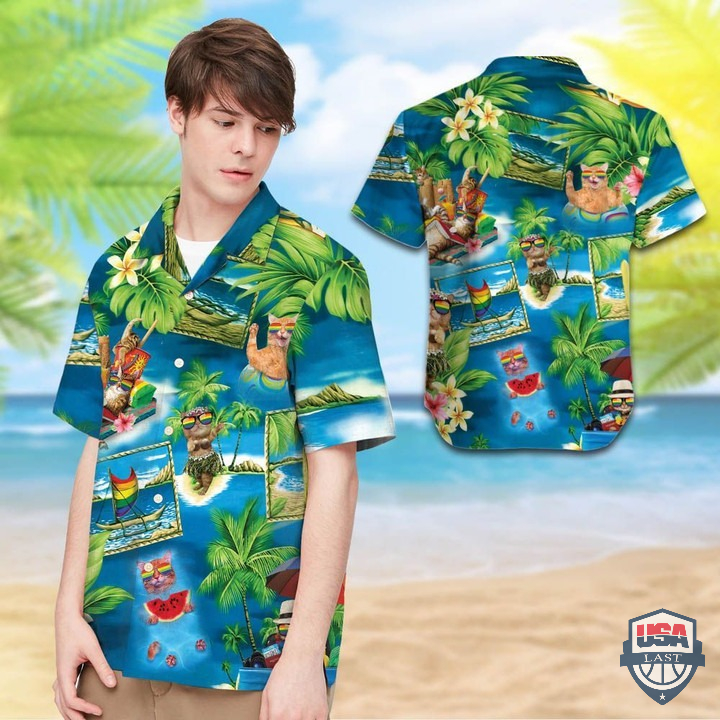 LGBT Cats And Tropical Leaves Hawaiian Shirt