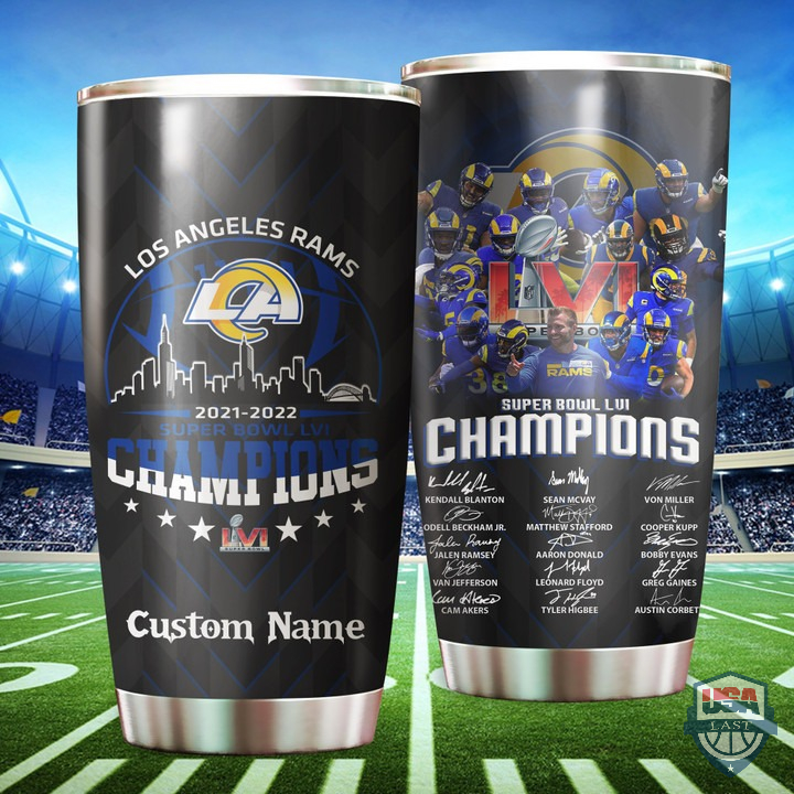 Los Angeles Rams Signatures 2021-2022 Super Bowl LVI Champions Custom Name Tumbler Cup