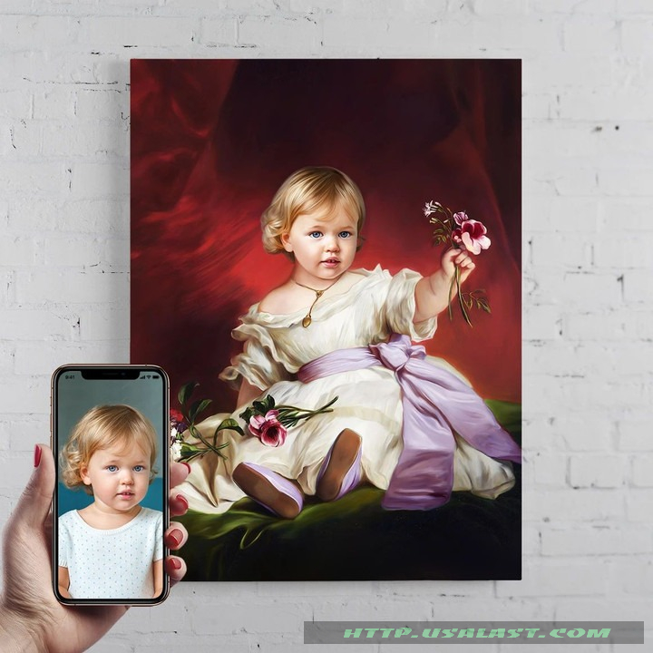 TRENDING Personalized Portrait The Little Girl With Flowers Poster Canvas Print