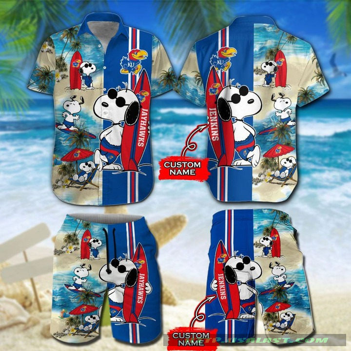 (Big Sale) Personalized Kansas Jayhawks Snoopy Surfing Hawaiian Shirt