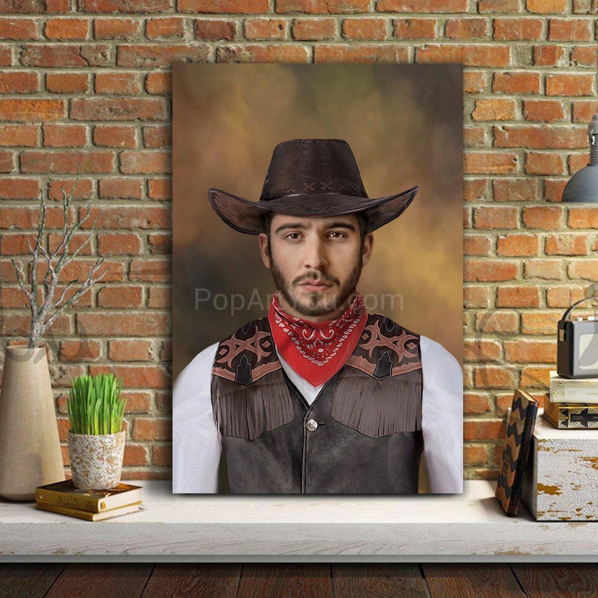 The first version of a Cowboy personalized male portrait poster canvas print
