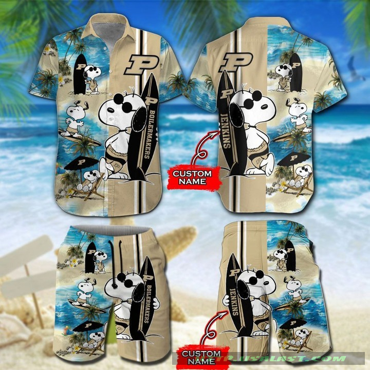 Cool Personalized Purdue Boilermakers Snoopy Surfing Hawaiian Shirt