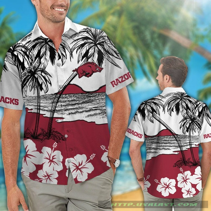 NEW Arkansas Razorbacks Hibiscus Hawaiian Shirt Beach Short