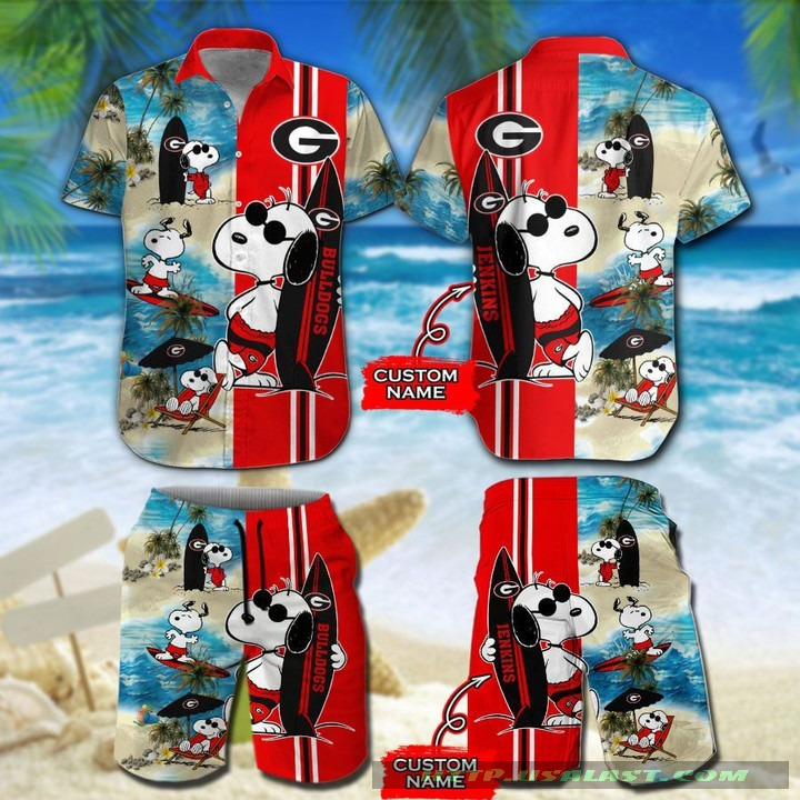 Low Price Personalized Georgia Bulldogs Snoopy Surfing Hawaiian Shirt