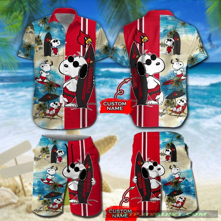 Excellent Personalized Louisville Cardinals Snoopy Surfing Hawaiian Shirt