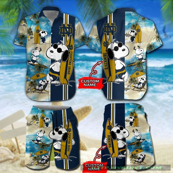 Up to 20% Off Personalized Notre Dame Fighting Irish Snoopy Surfing Hawaiian Shirt