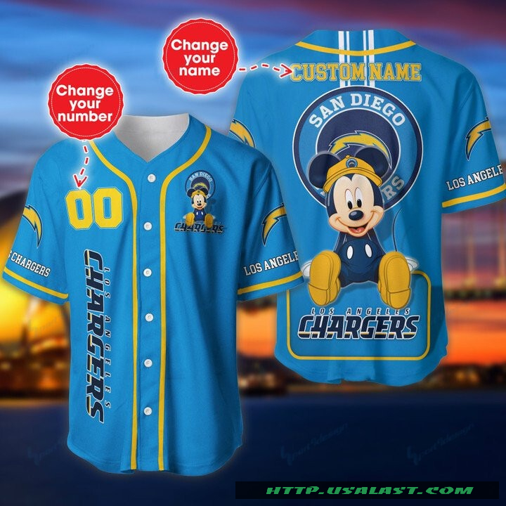 Top Trending Los Angeles Chargers Mickey Mouse Personalized Baseball Jersey Shirt