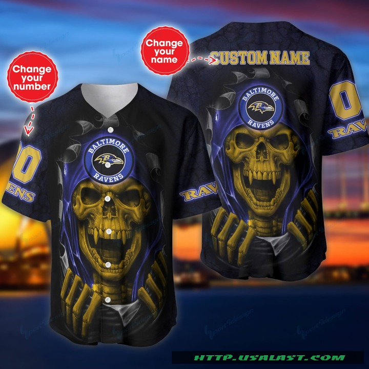 Top Trending Personalized Baltimore Ravens Vampire Skull Baseball Jersey Shirt