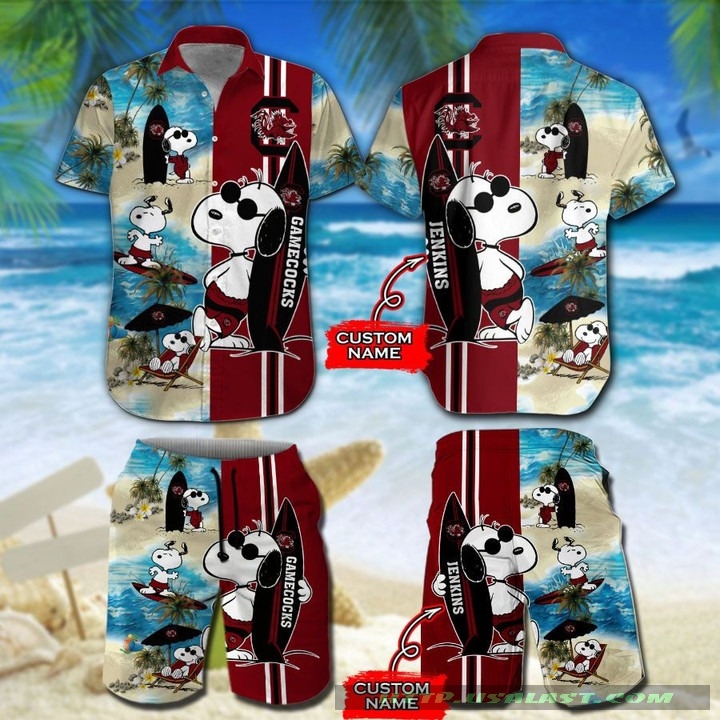 Luxurious Personalized South Carolina Gamecocks Snoopy Surfing Hawaiian Shirt