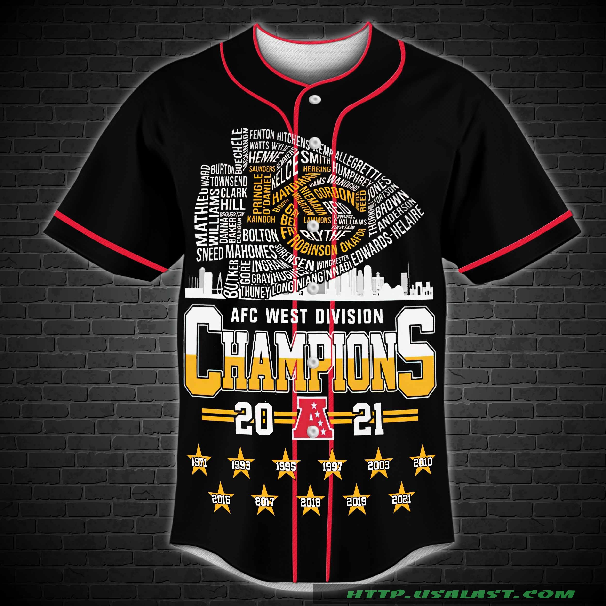 Trending 2021 AFC West Division Kansas City Chiefs Champions Baseball Jersey Shirt