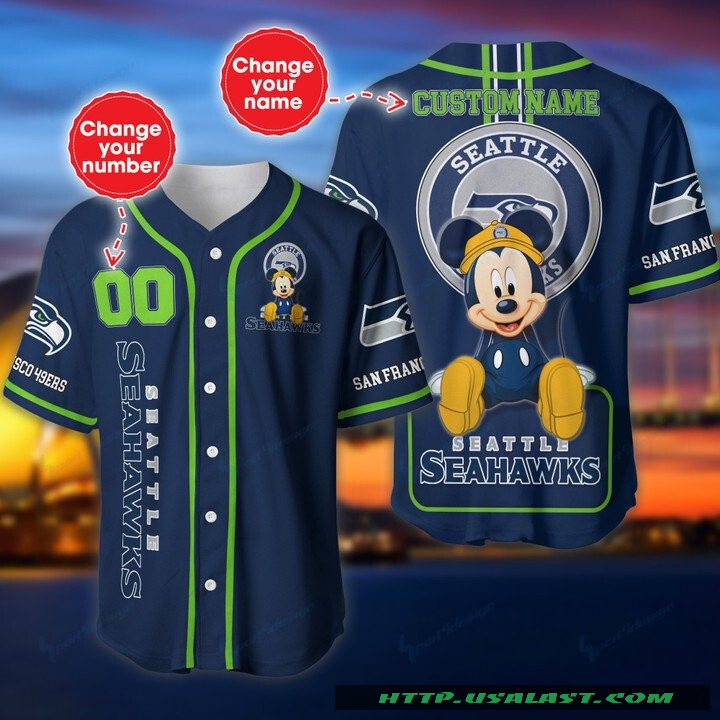 Top Trending Seattle Seahawks Mickey Mouse Personalized Baseball Jersey Shirt
