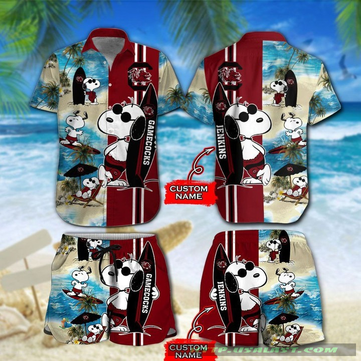 Luxurious Personalized South Carolina Gamecocks Snoopy Surfing Hawaiian Shirt