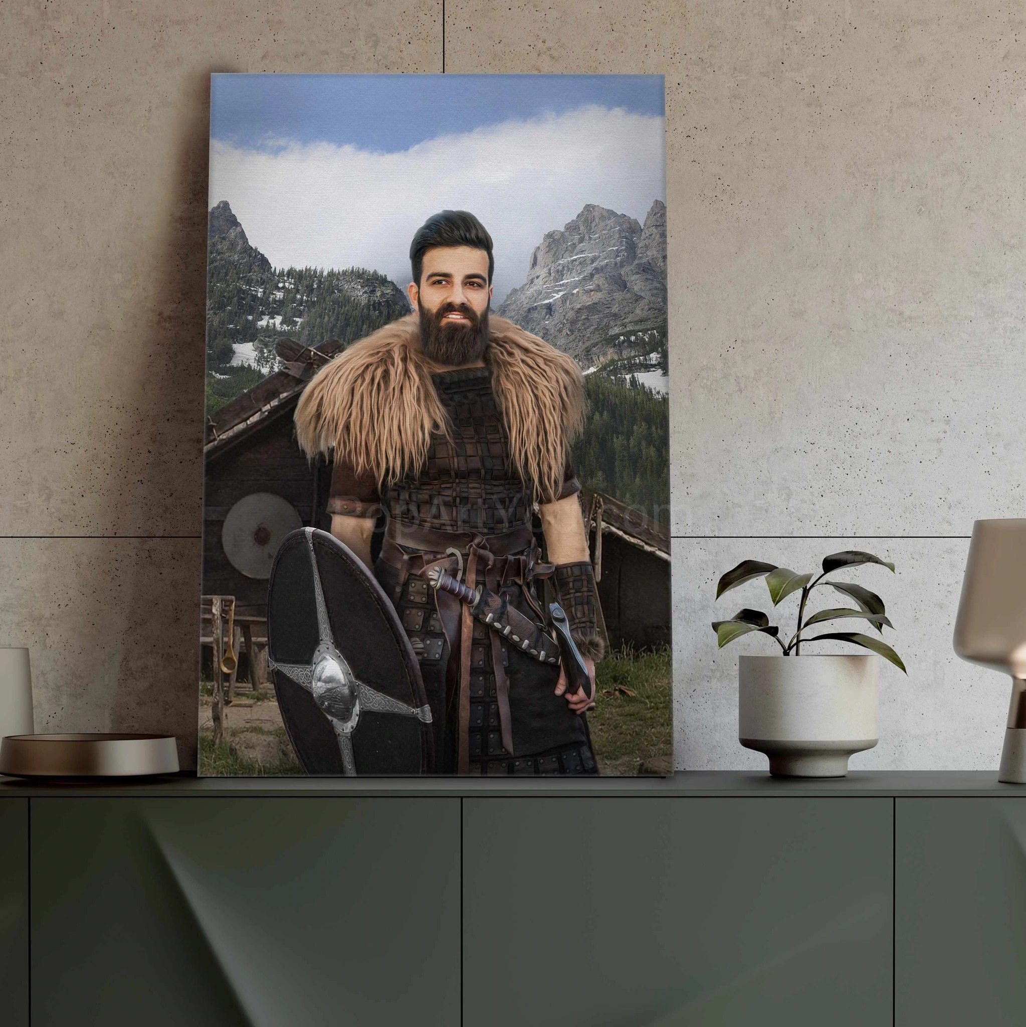 The shield and sword personalized male portrait poster canvas print