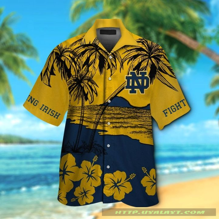 NEW Notre Dame Fighting Irish Hibiscus Hawaiian Shirt Beach Short
