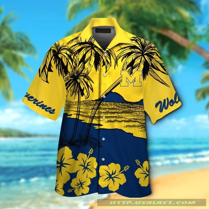 NEW Michigan Wolverines Hibiscus Hawaiian Shirt Beach Short