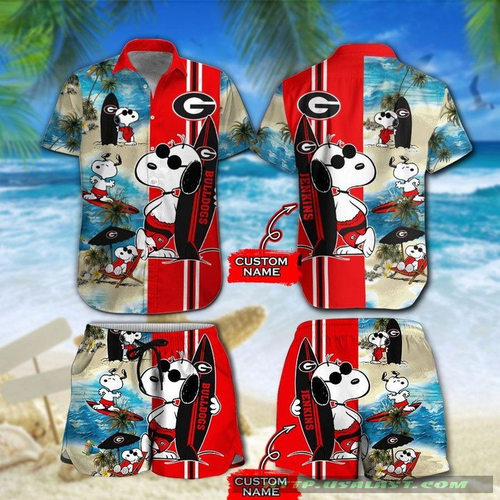 Low Price Personalized Georgia Bulldogs Snoopy Surfing Hawaiian Shirt