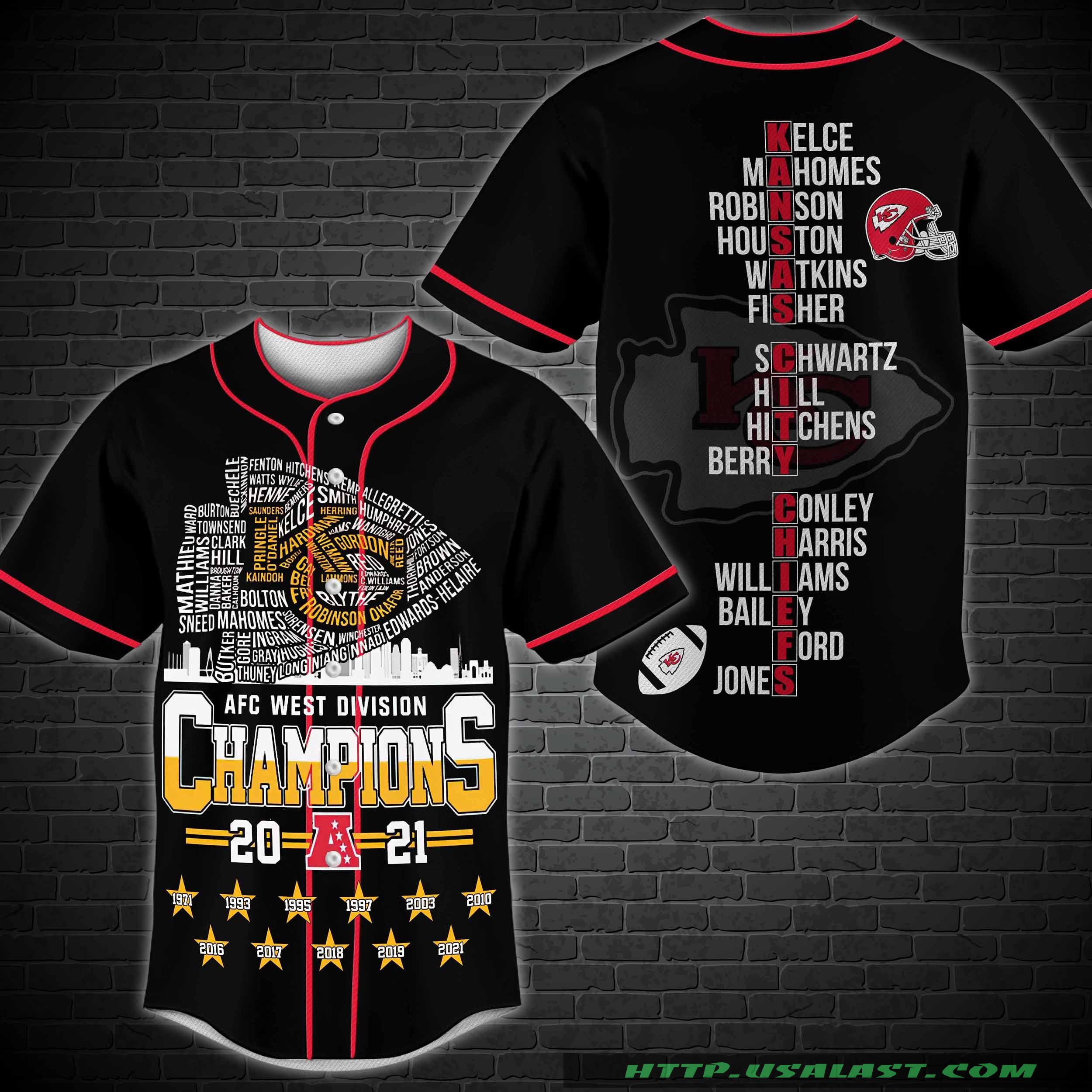 Trending 2021 AFC West Division Kansas City Chiefs Champions Baseball Jersey Shirt