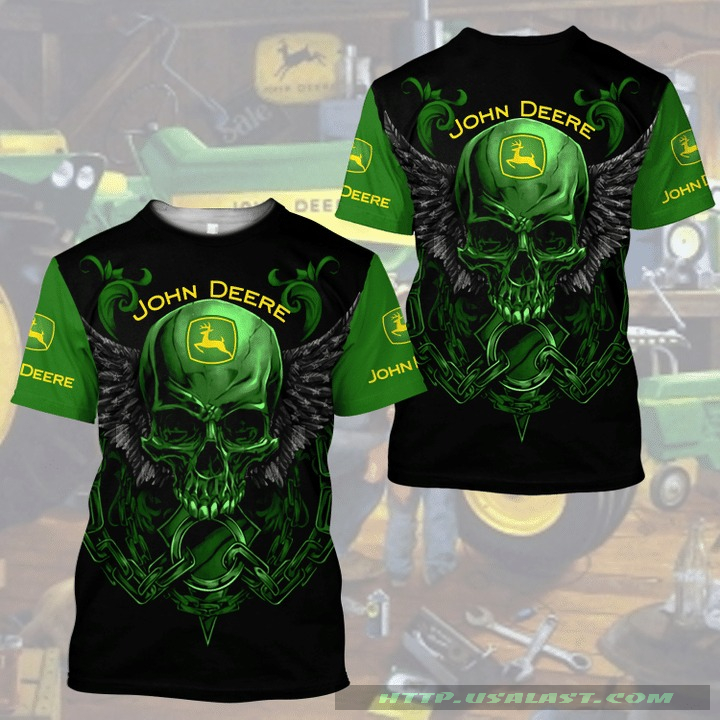 John Deere Golden Skull Wings 3D All Over Print Shirt