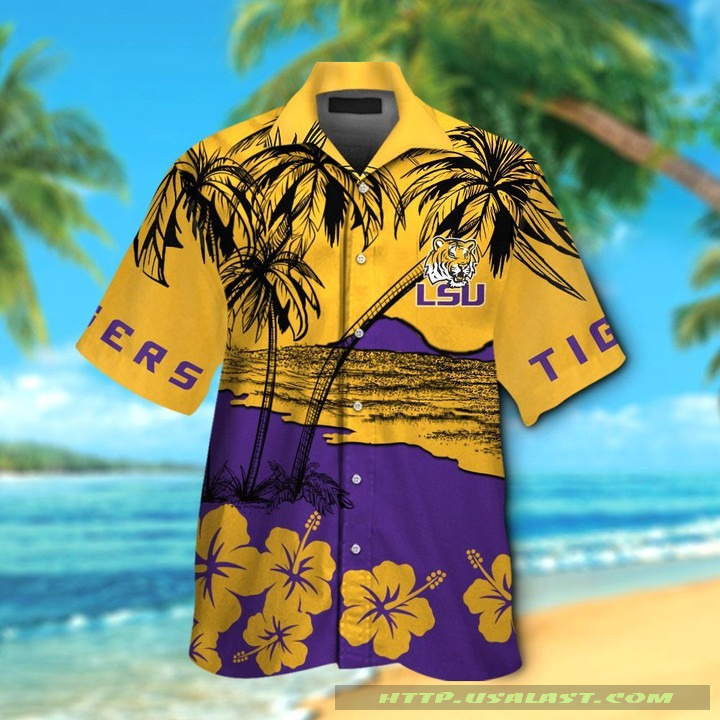 NEW LSU Tigers Hibiscus Hawaiian Shirt Beach Short