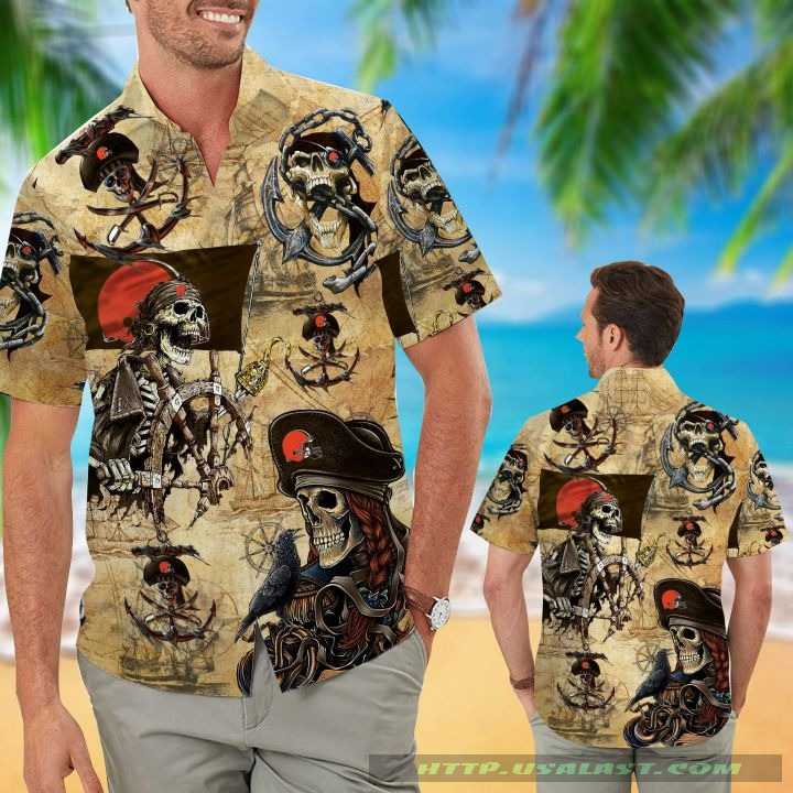 NEW Cleveland Browns Pirates Aloha Hawaiian Shirt
