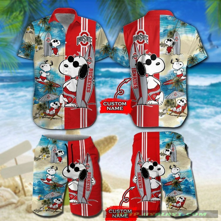 New Fashion Personalized Ohio State Buckeyes Snoopy Surfing Hawaiian Shirt