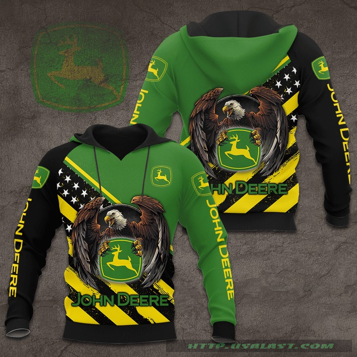 John Deere Eagle US Flag 3D Hoodie Black And Green Version