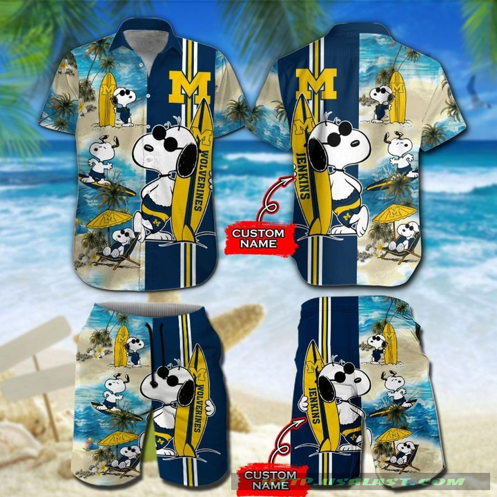 Amazing Personalized Michigan Wolverines Snoopy Surfing Hawaiian Shirt