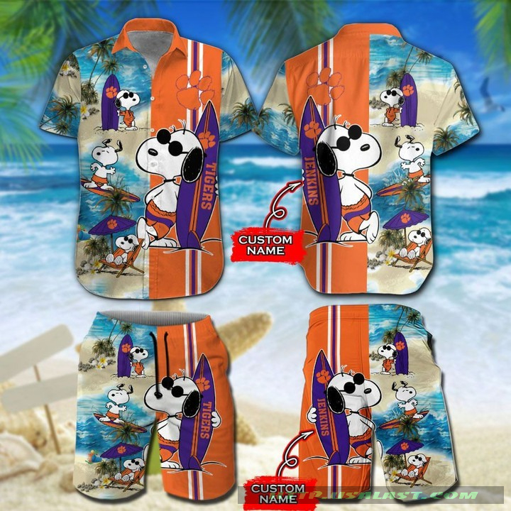 Hot Personalized Clemson Tigers Snoopy Surfing Hawaiian Shirt