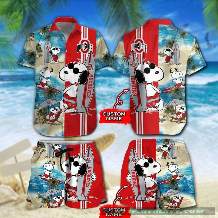 New Fashion Personalized Ohio State Buckeyes Snoopy Surfing Hawaiian Shirt