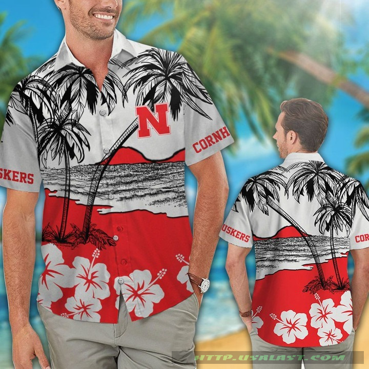 NEW Nebraska Cornhuskers Hibiscus Hawaiian Shirt Beach Short