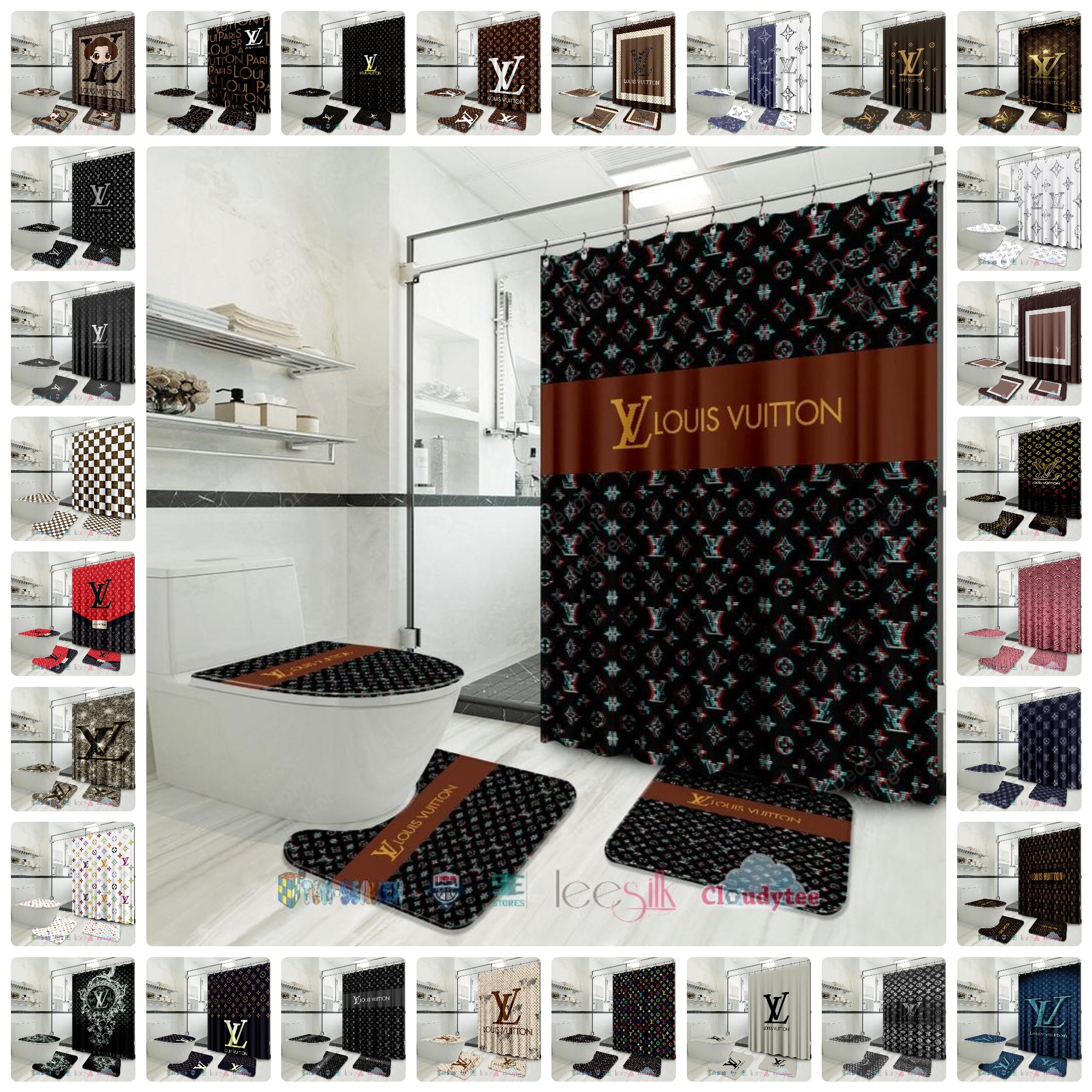 Hot Toilet Lid Cover Shower Curtain Waterproof