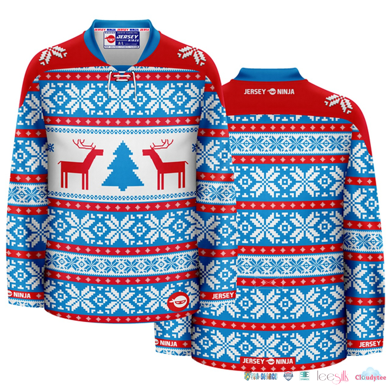 Available Christmas Dueling Reindeer Ugly Hockey Jersey