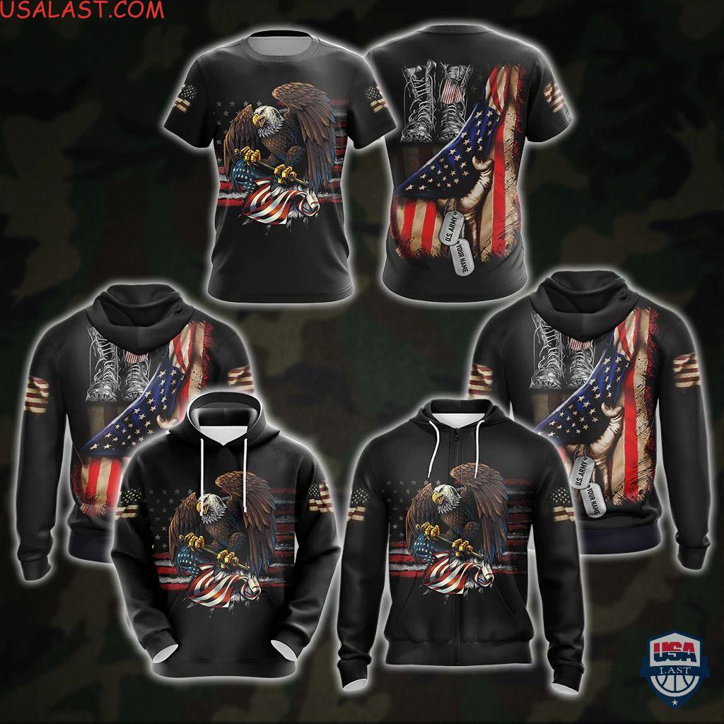 For Fans US Veteran Eagle American Flag Personalized All Over Print Shirt