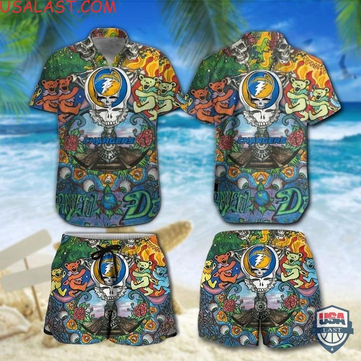 Discount NFL Los Angeles Chargers Grateful Dead Bears Hawaiian Shirt And Shorts