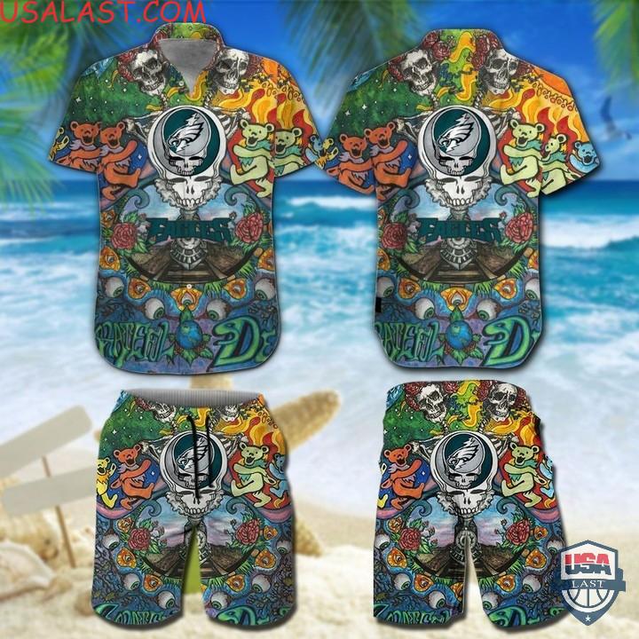 Cool NFL Philadelphia Eagles Grateful Dead Bears Hawaiian Shirt And Shorts