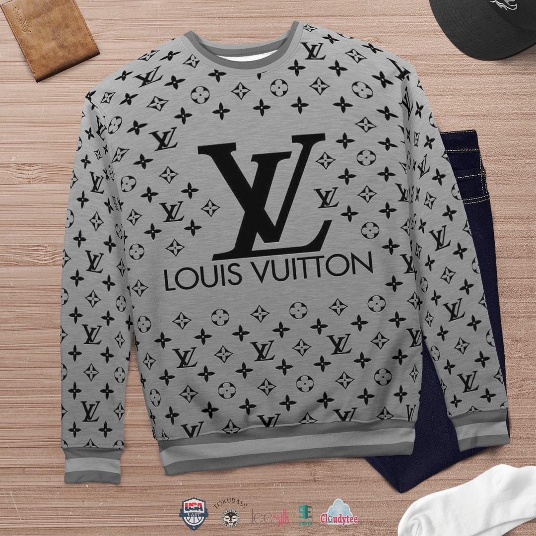 Louis Vuitton Gold Black 3D Ugly Sweater - Boomcomeback