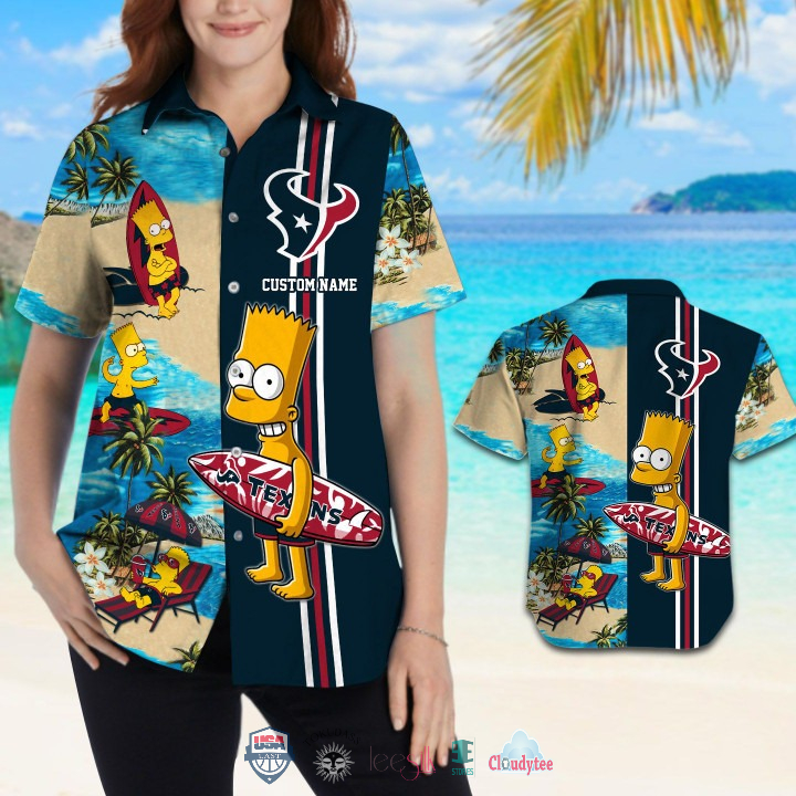 Top Hot Custom Name Houston Texans Bart Simpson Hawaiian Shirt
