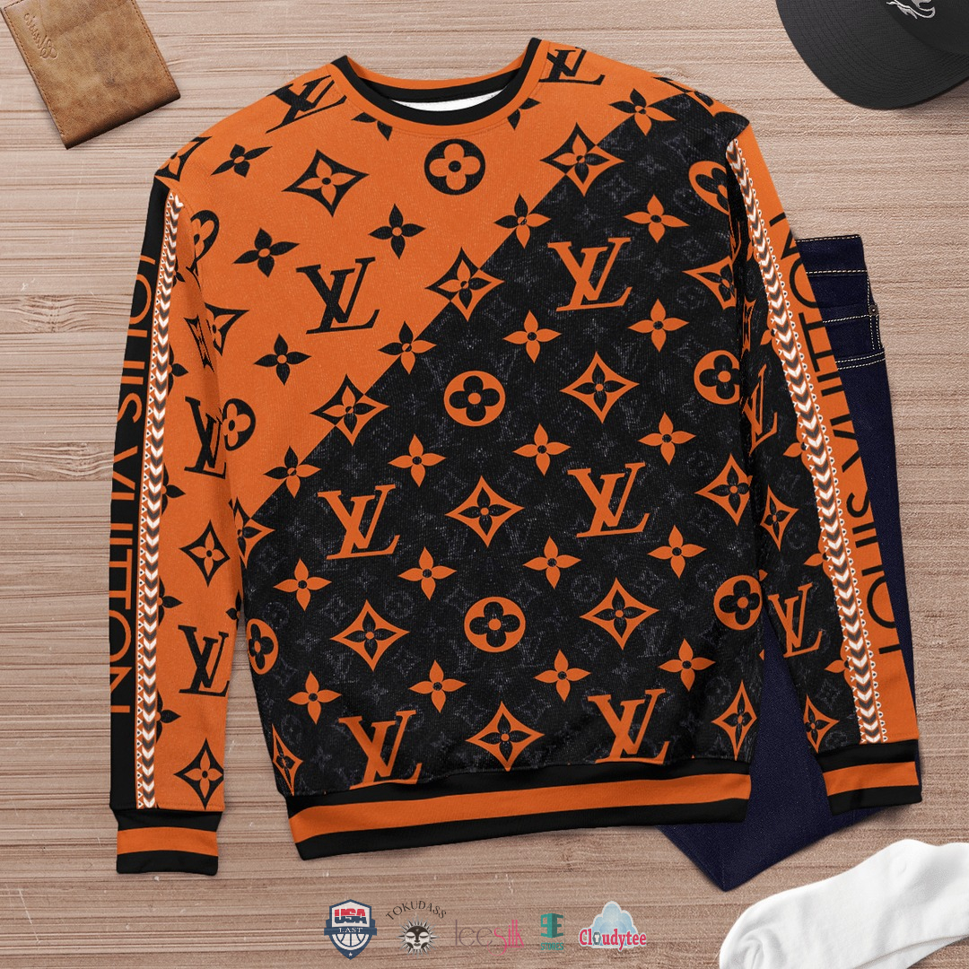 LV, Louis Vuitton Black Orange 3D Hoodie, Shirt - LIMITED EDITION