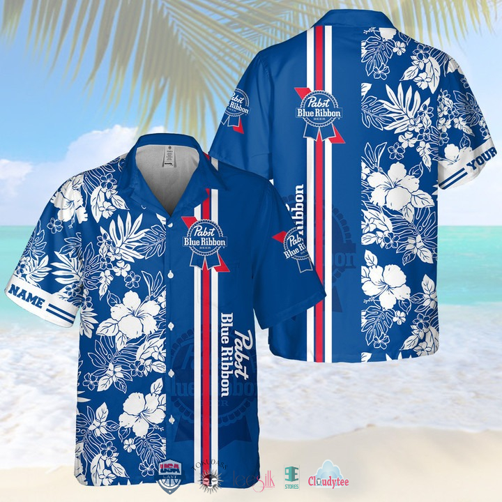 New Pabst Blue Ribbon Hibiscus Custom Hawaiian Shirt