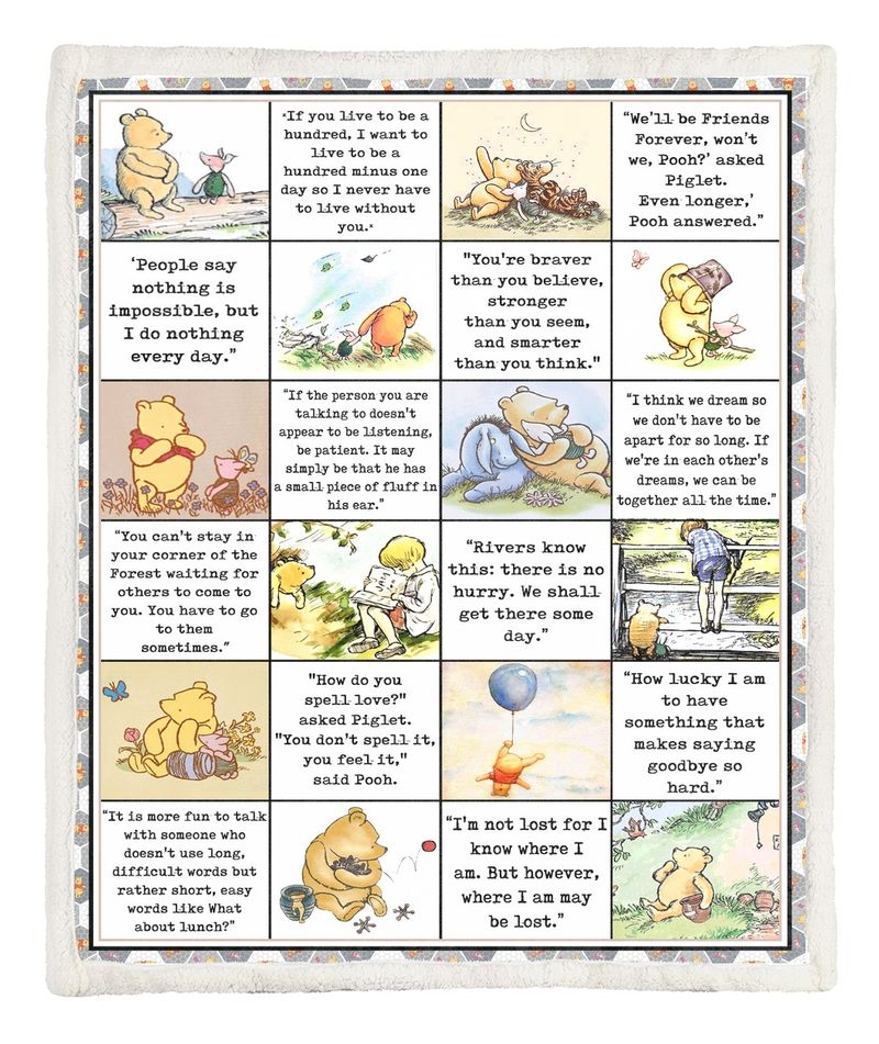 Winnie the Pooh Quotes Blanket Quilt