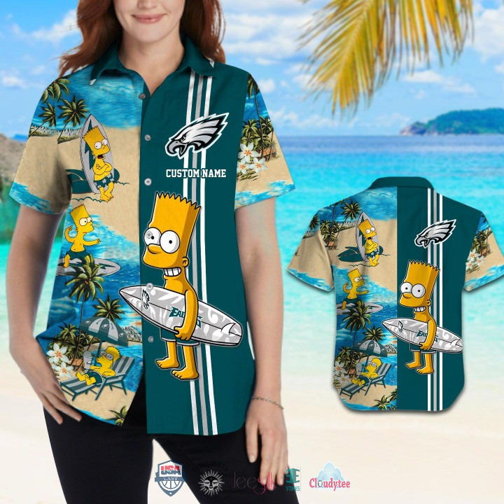 Trending Custom Name Philadelphia Eagles Bart Simpson Hawaiian Shirt