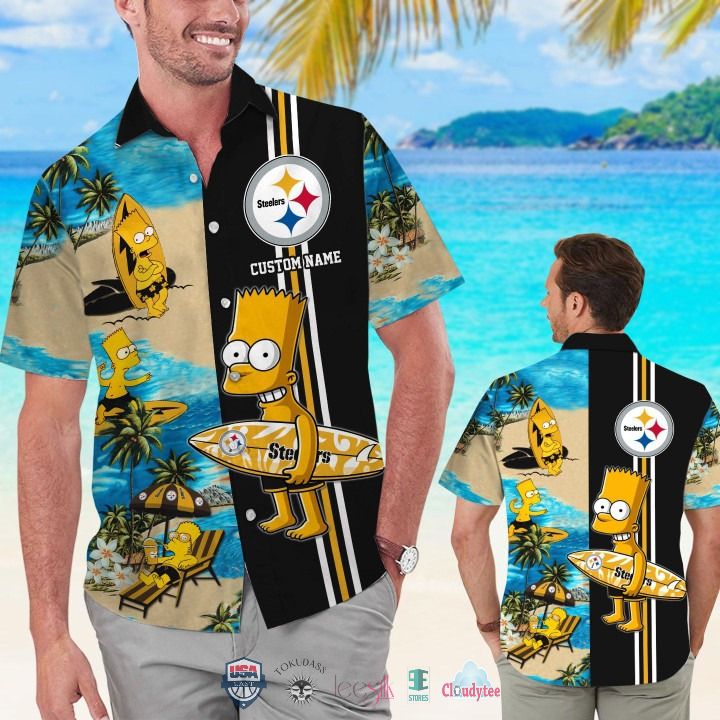 Premium Custom Name Pittsburgh Steelers Bart Simpson Hawaiian Shirt