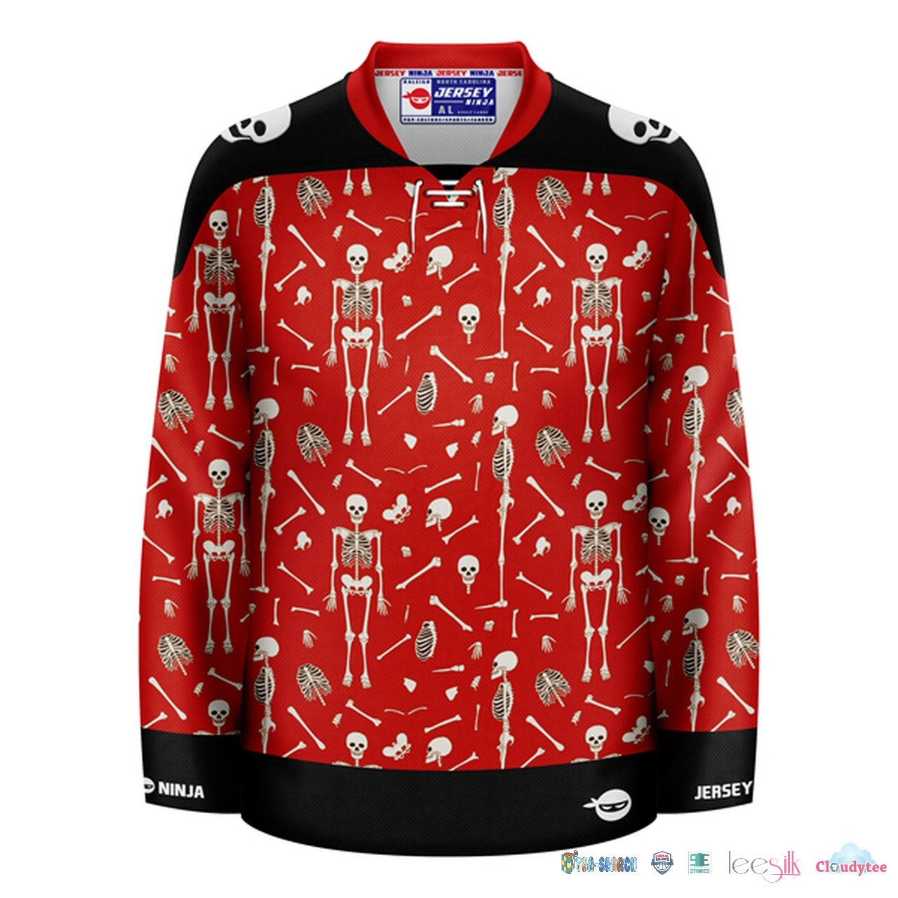 High Quality Halloween Pattern Dancing Skeletons Holiday Hockey Jersey