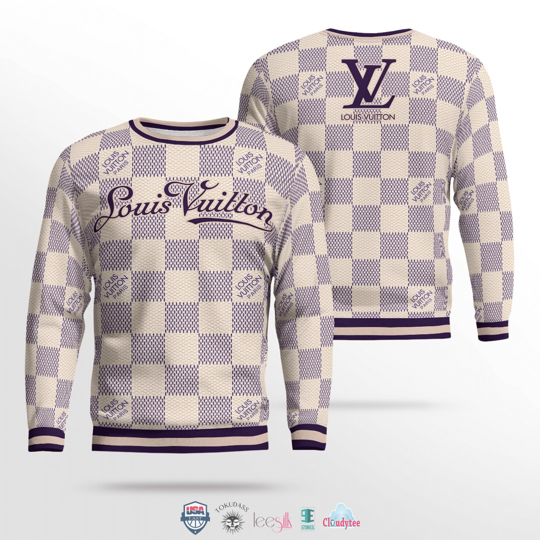 Louis Vuitton Logo Pattern 3D Ugly Sweater - Boomcomeback