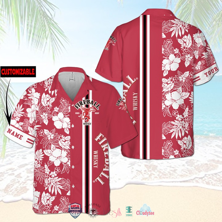 Luxurious Fireball Whisky Hibiscus Custom Hawaiian Shirt