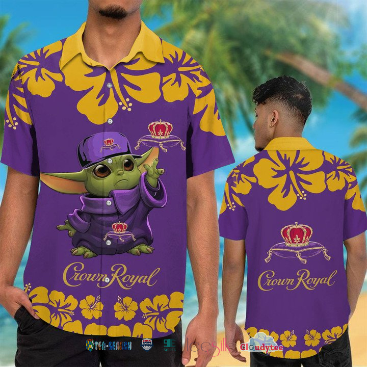 Excellent Baby Yoda Crown Royal Hibiscus Hawaiian Shirt