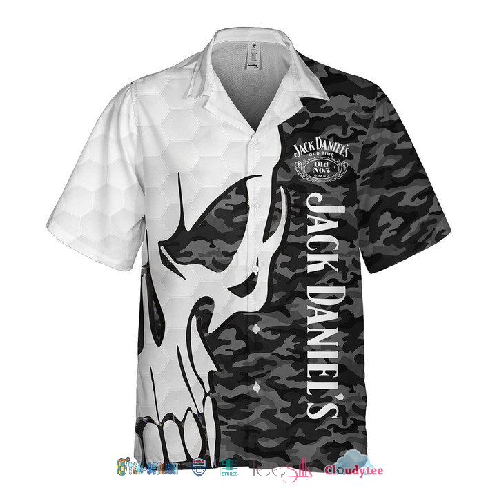 Best Quality Jack Daniel’s Grey Camo Skull Hawaiian Shirt