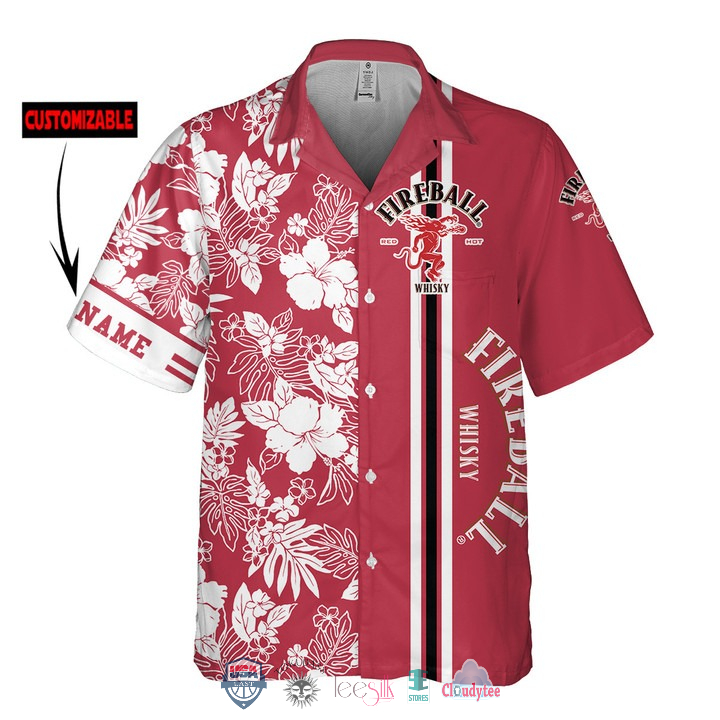 Luxurious Fireball Whisky Hibiscus Custom Hawaiian Shirt