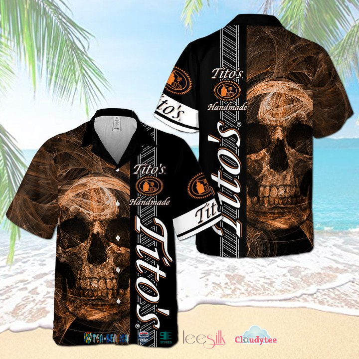 Beautiful Tito’s Handmade Smoke Skull Hawaiian Shirt